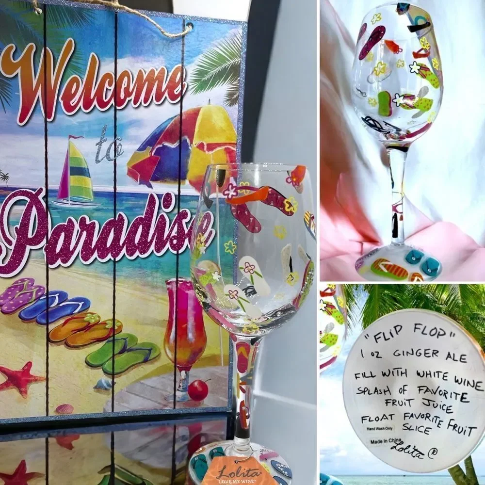 Lolita “Flip Flop” wine glass l Love My Wine l Hand-Painted Collectable